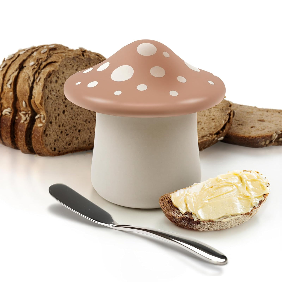 Fred FORAGE - Recipiente de almacenamiento de mantequilla de hongos, accesorio de cocina único para almacenar y servir mantequilla, diseño divertido y funcional