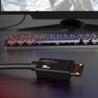 KabelDirekt – Cable DisplayPort 8K – 6ft/2.0m | Para PC de gaming DP 1.4/portátiles/tarjetas gráficas/monitores con 8K@60Hz, 4K@120Hz y 144Hz/165Hz/240Hz