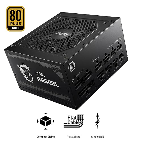 MSI PSU mag A650GL 80 Plus Gold Full Modular | Full modular, certificación 80 Plus Gold, 650 W, fuente de alimentación