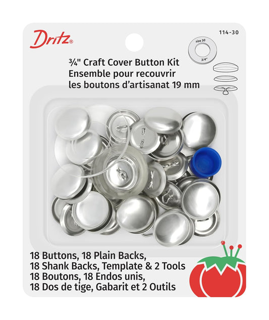 Dritz Kit de Botones de Cubierta para Manualidades 114-30 con Herramientas, tamaño 30-3/4 Pulgadas, 18 Juegos