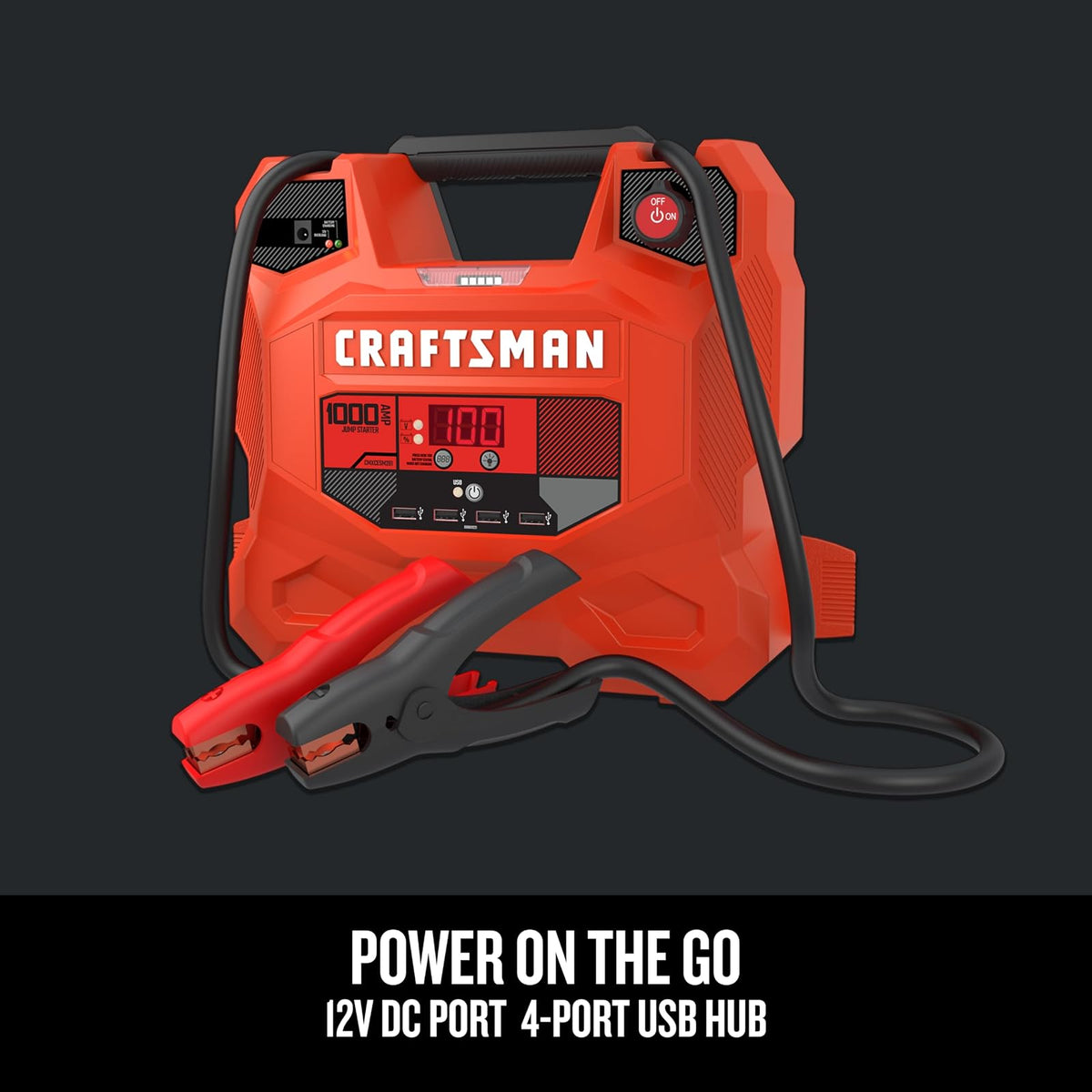 Craftsman CMXCESM281 Arrancador de Batería de Automóvil de 1000A y Estación de Energía Portátil 3 en 1 con Carga USB 12V CC y 2.4A, Rojo