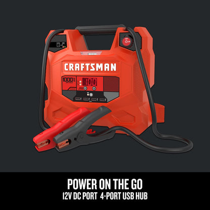 Craftsman CMXCESM281 Arrancador de Batería de Automóvil de 1000A y Estación de Energía Portátil 3 en 1 con Carga USB 12V CC y 2.4A, Rojo