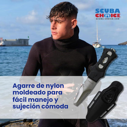 Scuba Choice Cuchillo Buceo Acero Inoxidable Punta Roma 9 Pulgadas | Punta roma, hoja 2.3 pulgadas, mango ergonómico, 7 pulgadas total, para buceo y esnórquel