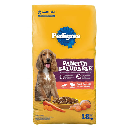 Pedigree - Pancita Saludable Croquetas para Perro Adulto, Sabor Salmón, Pavo y Zanahoria, Alimento Completo para Perro con Proteínas y Fibras Prebióticas, 18 kg