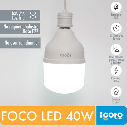 Igoto F10550 Foco De LED, 50W Luz Fría Multivoltaje + F10540 Foco LED T120, 40W Luz Fría