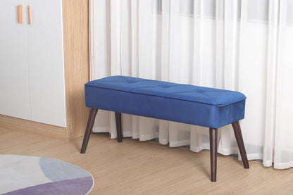 Sochic Taburete Tapizado en Terciopelo Azul con Patas de Madera de Caucho de Nogal y Marco de Madera