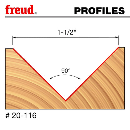 Freud 20-100 Broca de 1/4" de diámetro para tallado V a 90 grados, con vástago de 1/4", 20-116, 1-1/2 pulgadas diámetro 90 grados punta de ranurado en V con vástago de 1/2 pulgadas, Revestimiento rojo Perma-Shield®