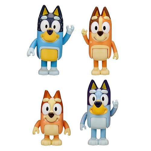 Bluey and Friends - Paquete de 4 Cifras posables de 2.5 a 3 Pulgadas