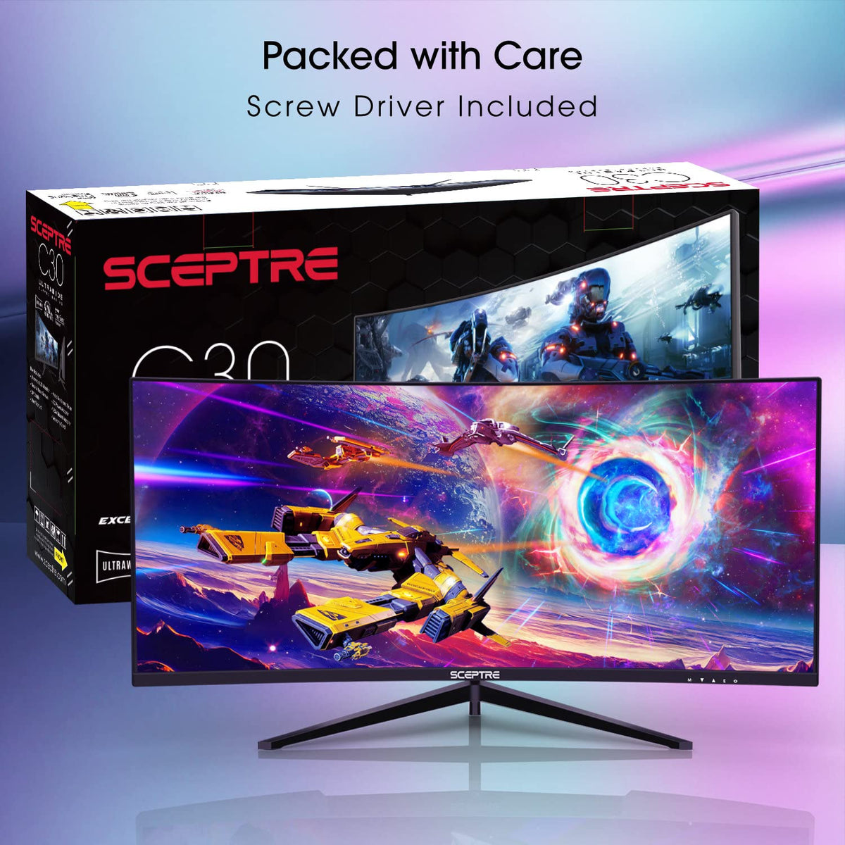 Sceptre 30-Inch Curved Gaming Monitor 21:9 2560x1080 Ultra Wide/Slim HDMI DisplayPort up to 200Hz Build-in Speakers, Metal Black (C305B-200UN1)