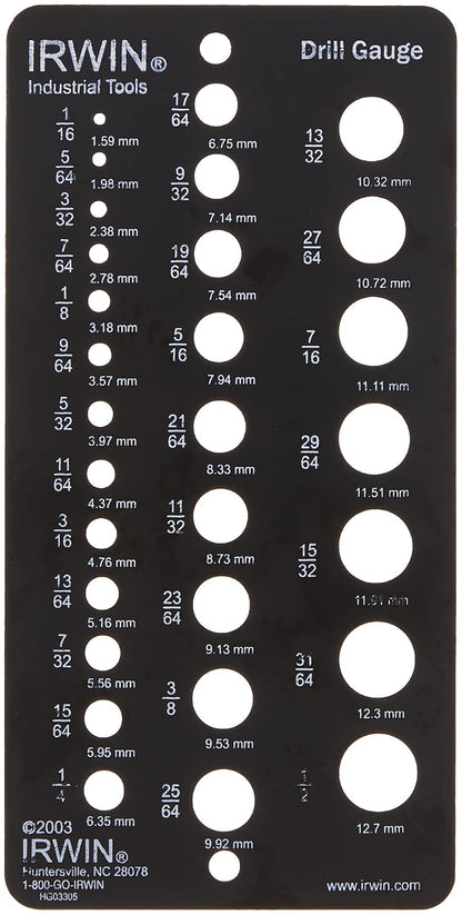 IRWIN Calibre de broca de 1/16 a 1/2 pulgadas, 29 agujeros (12092)
