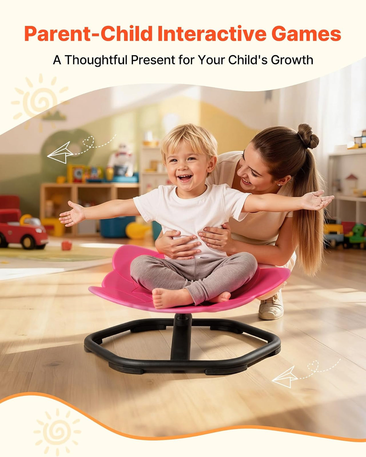 VEVOR Silla Giratoria Infantil Sensorial, Forma de Elefante, hasta 100 kg, con Base Metálica Antideslizante, Favorece la Coordinación, el Equilibrio y la Concentración, Roja, 54 x 54 x 25,5 cm