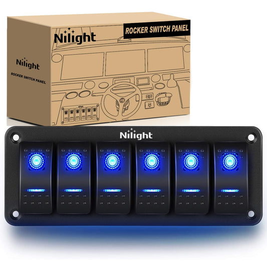 Nilight-90111F - Panel de interruptor de aluminio de 6 bandas, interruptor de 5 pines, interruptor precableado, interruptor retroiluminado azul para automóvil, automóvil, barco, RV, 2 años de garantía