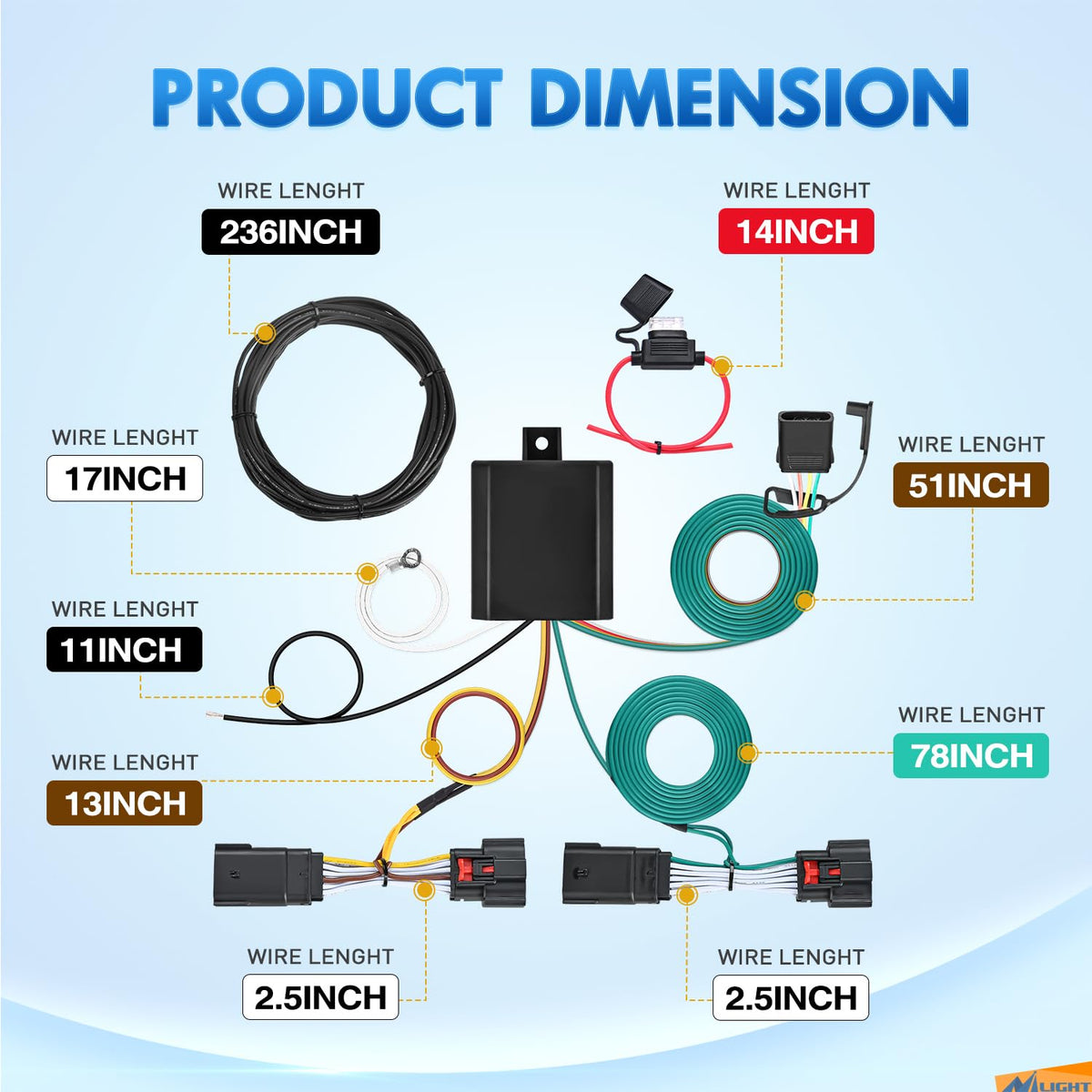 Nilight Kit de arnés de cableado de Remolque de 4 vías 56407 para el Lado del vehículo, arnés de Cable de Remolque JL Personalizado Compatible con Wrangler JL 2018-2023 y Gladiator 2020-2023, 2 años