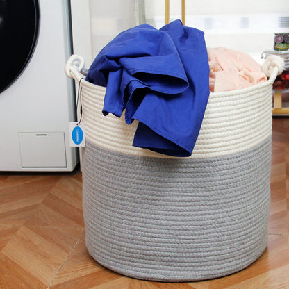 Casaphoria - Cesta de cuerda de algodón tejida con asa para recámara, cesta redonda de almacenamiento para baño, cesta de manta grande para sala de estar, cesta de lavandería alta tejida para
