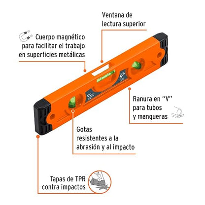 Truper NT-9 Nivel torpedo magnético 9" cuerpo plástico ABS, color, pack of/paquete de 1