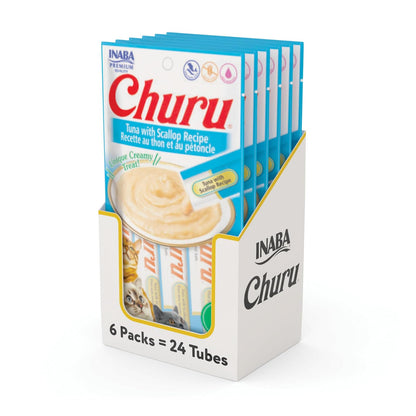 Churu Inaba Premios Cremosos para Gato, Control de Bolas de Pelo, 24 Tubos - Vieira - 24 Tubos