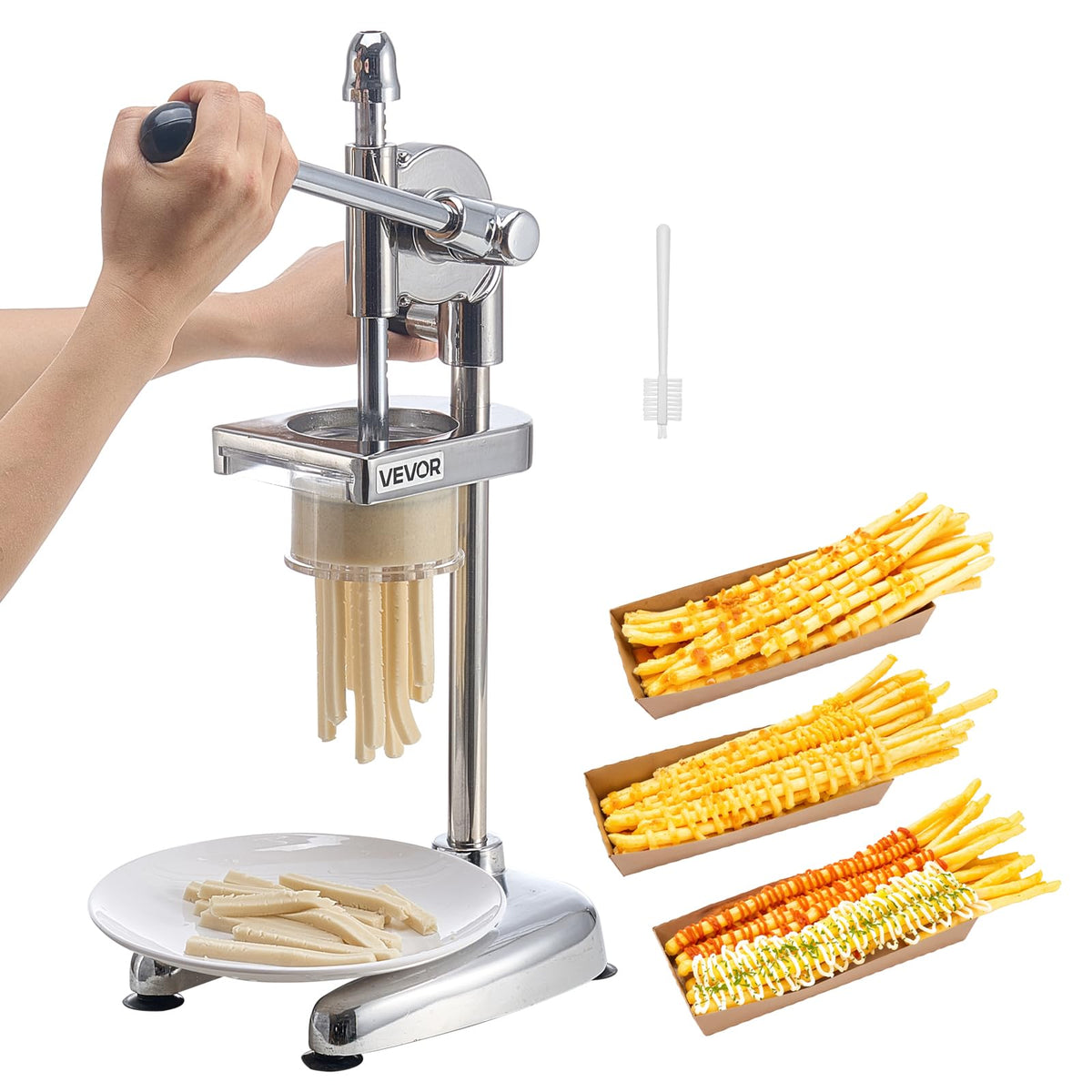 VEVOR Exprimidor Manual de Papas Fritas Largas, Extrusor de Puré de Papa de Acero Inoxidable, Mango Ergonómico, Estable, Exprimidor de Tiras de Patatas Fritas para Restaurantes, Cocinas Domésticas