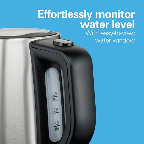 Hamilton Beach Tetera Eléctrica de 1 Litro/Hervidor de Agua Eléctrico, Fácil Vertido, Acero Inoxidable (40998)