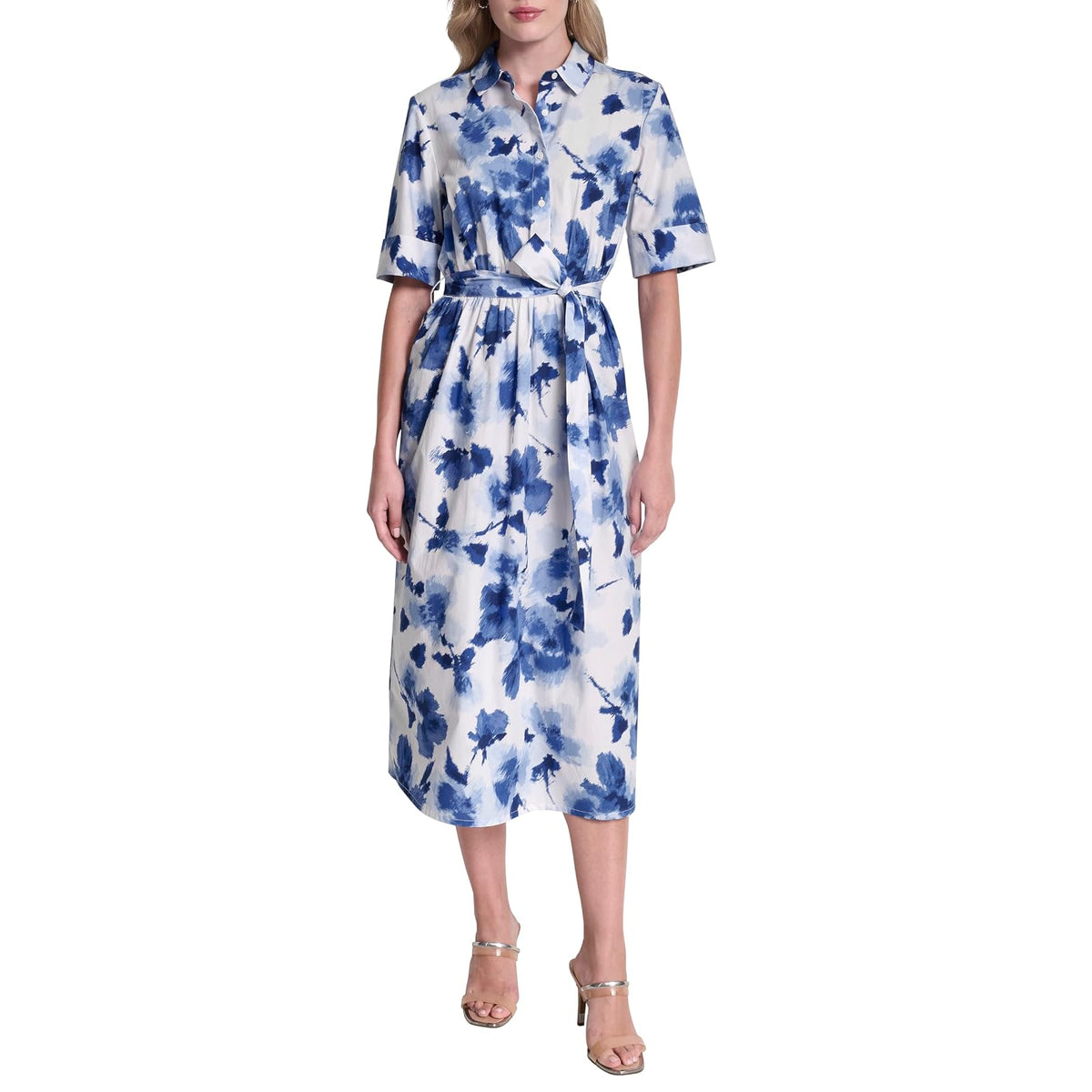 DKNY - Camisa de Manga Corta de algodón con Cuello de popelín para Mujer