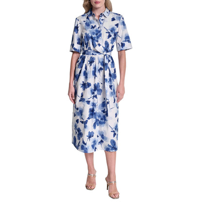 DKNY Vestido Envolvente sin Mangas con Logotipo para Mujer - Azul aciano Multi - 10