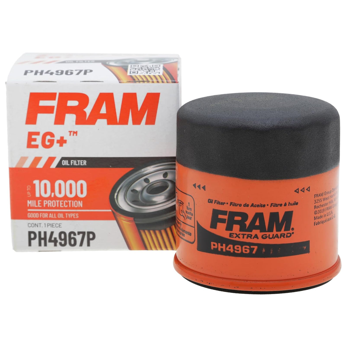 FRAM PH4967 Extra Guard Filtro de Aceite de Motor Giratorio de Cambio de 10K Millas, Negro, Paquete de 1