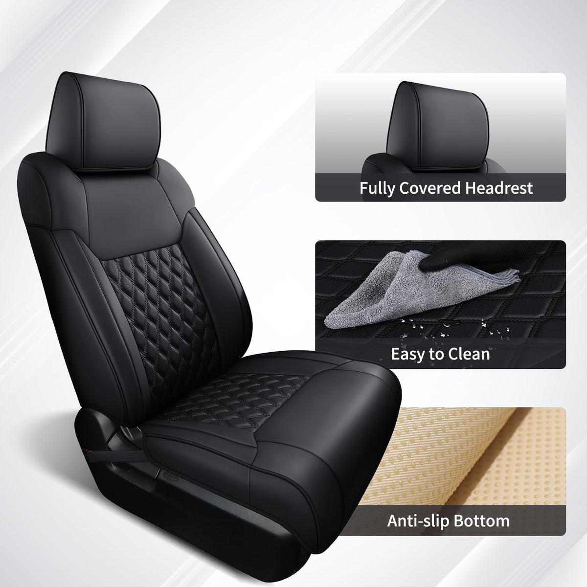 Huidasource Tacoma - Fundas de Asiento Delantero para automóvil de Cobertura Completa, Funda de Asiento de camión Negro para automóvil de Doble Cabina 2005-2015, 2ª generación, Base de Toyota Tacoma