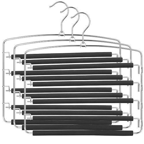 SONGMICS Perchas para Pantalones , Juego de 3, Metal, Ahorran Espacio, Estable con Acolchado Antideslizante, Barras de Columpio, para 5 Vaqueros Cada Una, Traje, Bufandas, Corbatas MCRI041BK