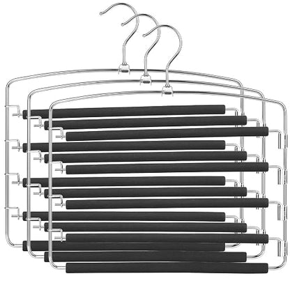 SONGMICS Perchas para Pantalones , Juego de 3, Metal, Ahorran Espacio, Estable con Acolchado Antideslizante, Barras de Columpio, para 5 Vaqueros Cada Una, Traje, Bufandas, Corbatas MCRI041BK