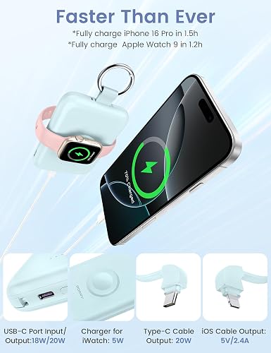 RORRY Power Bank, 10000 mAh Bateria Portatil Pila PD 20W Pila Recargable | 3 en 1,Cargador Portatil,Powerbank,Bateria Externa,para Apple Watch Ultra/11/10/9/8/7/6,para iPhone 17/16/15/14,para AirPods