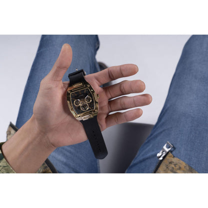 Guess Reloj analógico de cuarzo para hombre con correa de silicona lisa negra (modelo: GW0202G1)