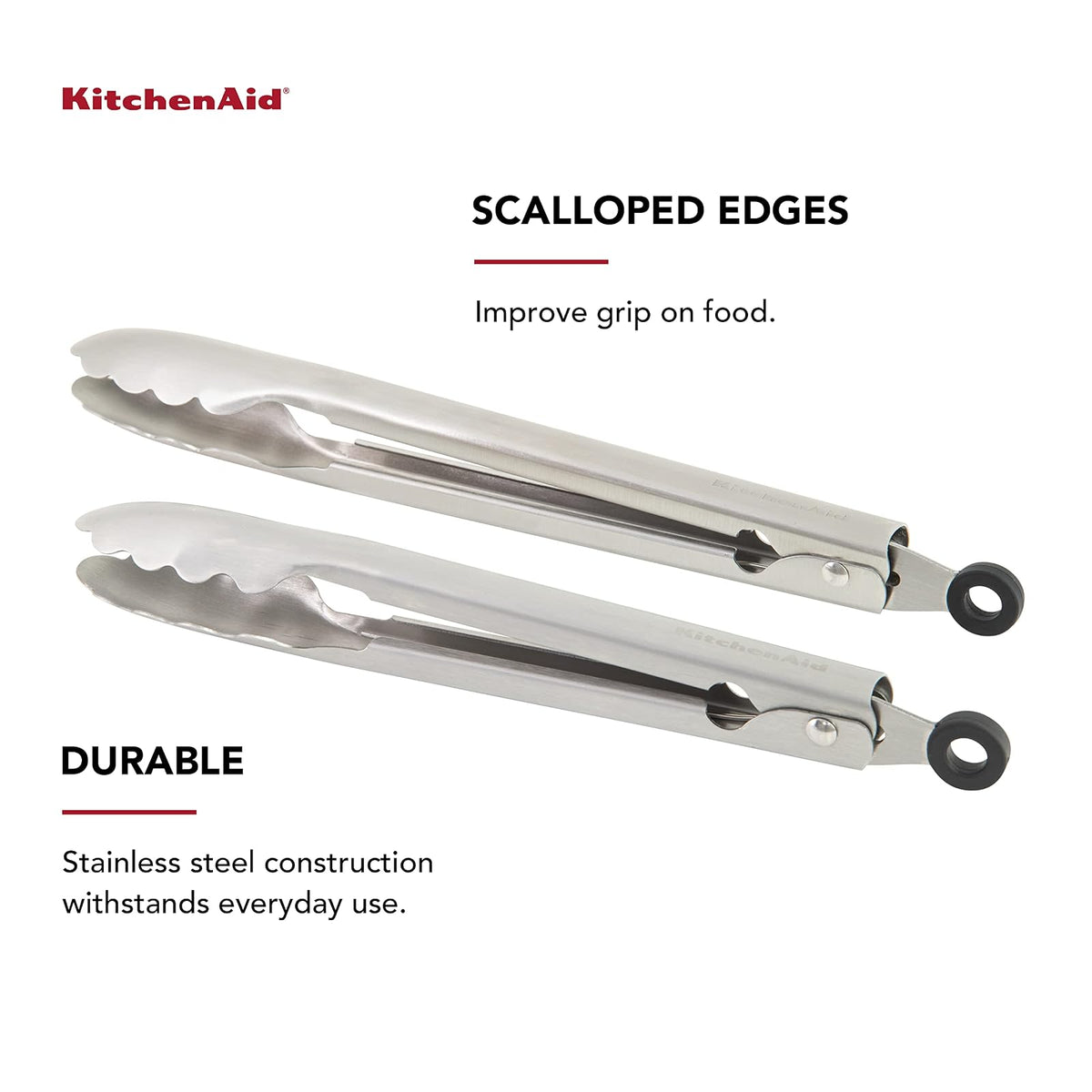KitchenAid - Juego de 2 pinzas de cocina universales de acero inoxidable