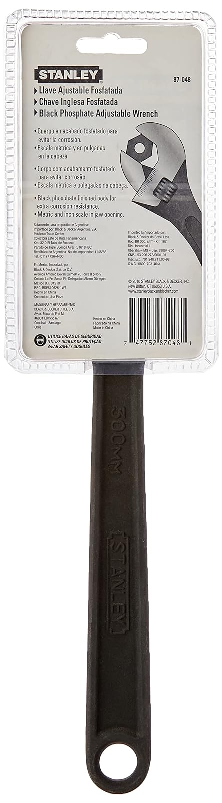 STANLEY Llave ajustable 12" (300 mm), cuerpo de hierro nodular, escala métrica y en pulgadas (87-048LA)