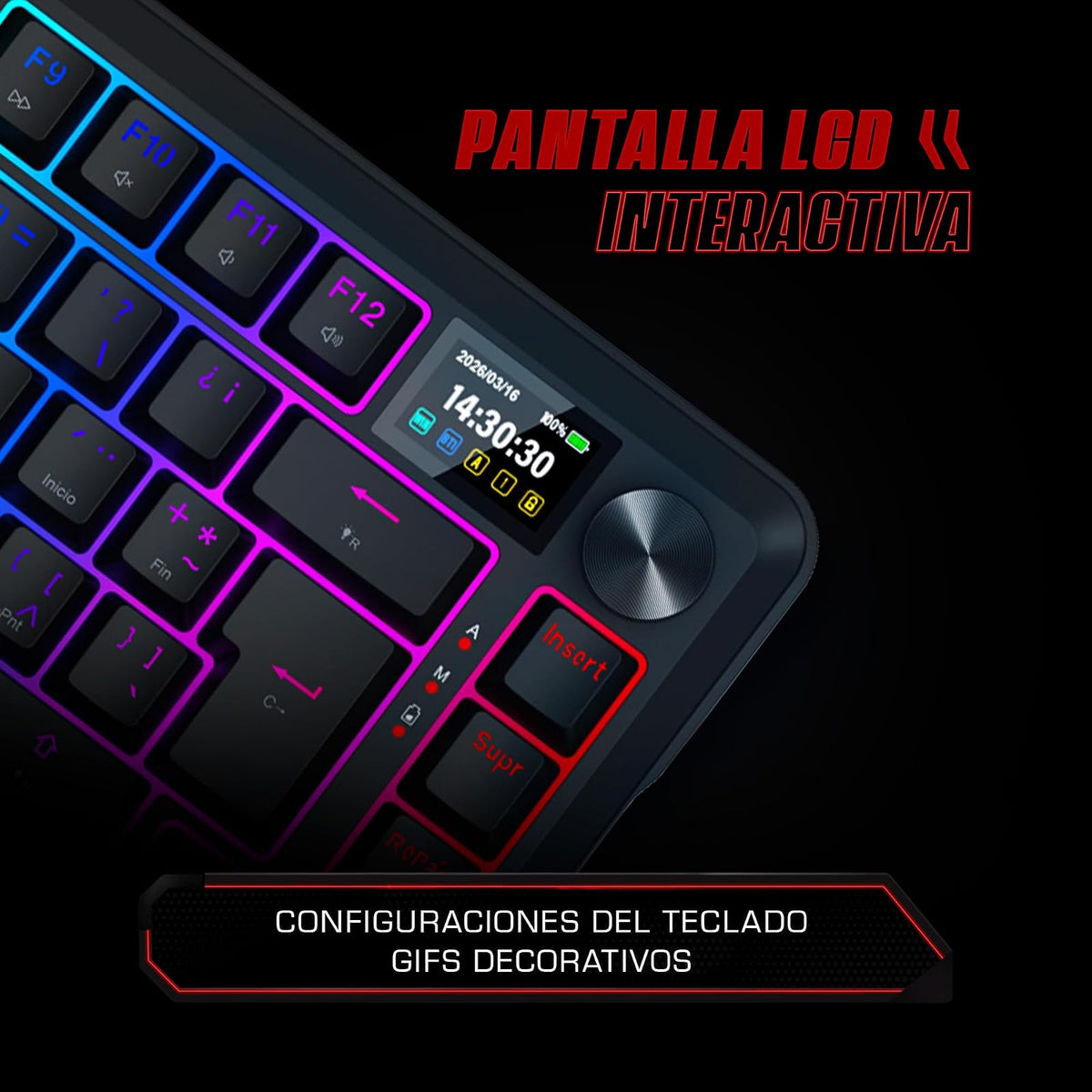 Redragon Teclado Gamer Mecanico Ucal K724 RGB, Inalambrico, LCD, Español