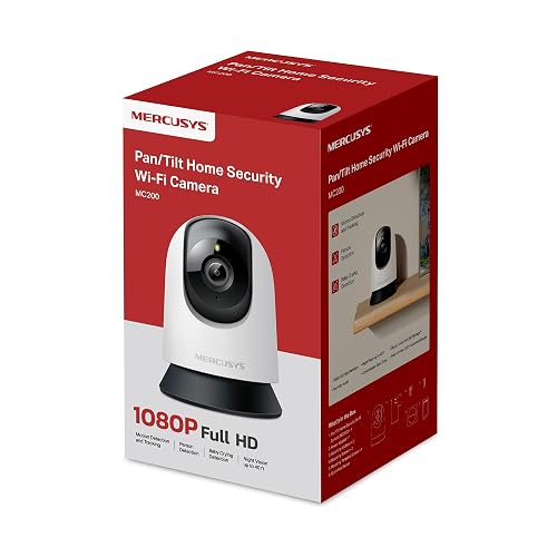 MERCUSYS MC200 Cámara de Seguridad WiFi Interior - Resolución FHD - Cobertura 360° - Visión Nocturna Infrarroja - Detección de Movimiento - Audio Bidireccional - 512GB - App