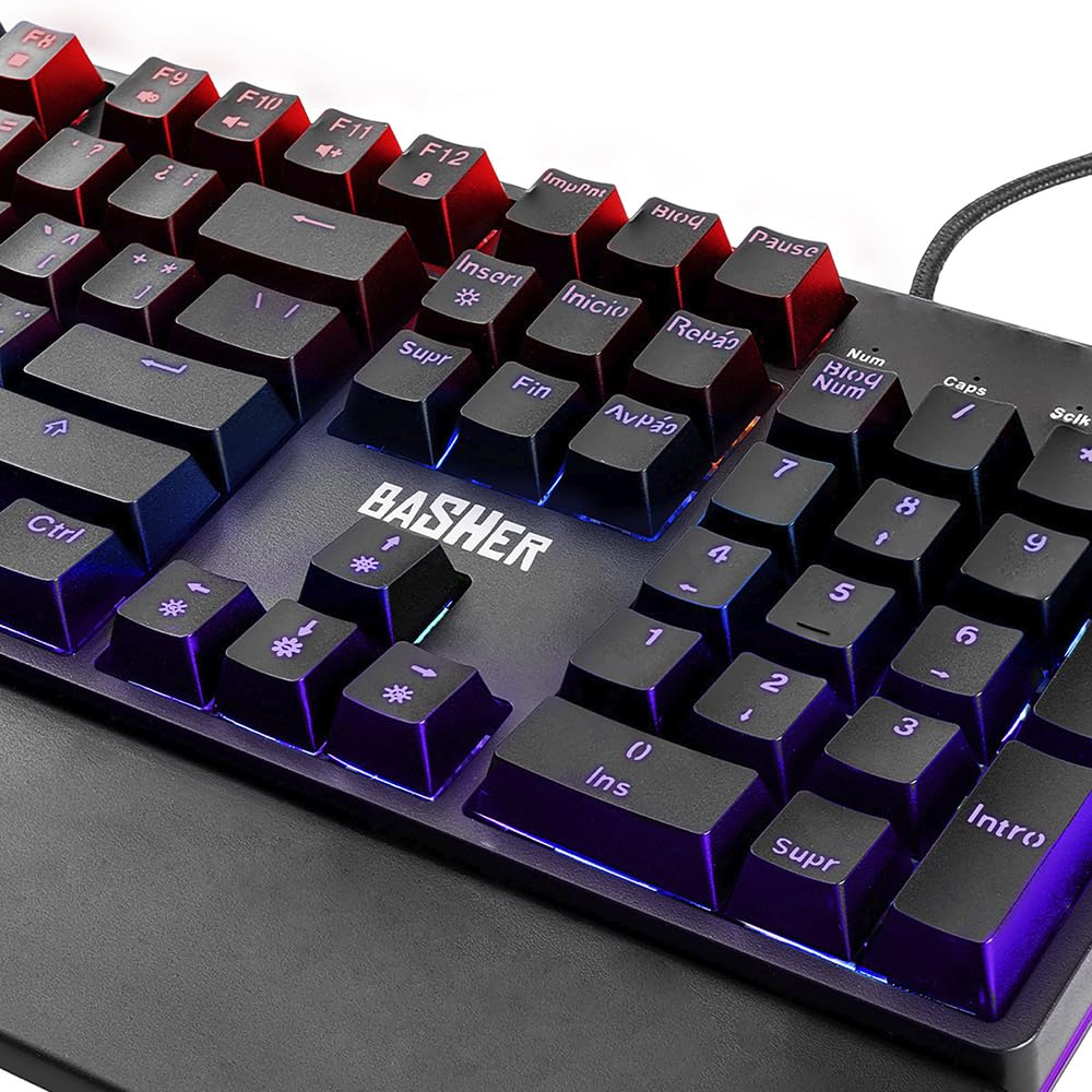 Teclado alámbrico led Rainbow Gamer para PC, reposa muñecas BASH-1004