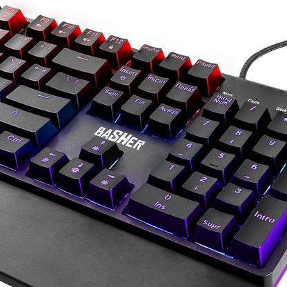 Teclado alámbrico led Rainbow Gamer para PC, reposa muñecas BASH-1004