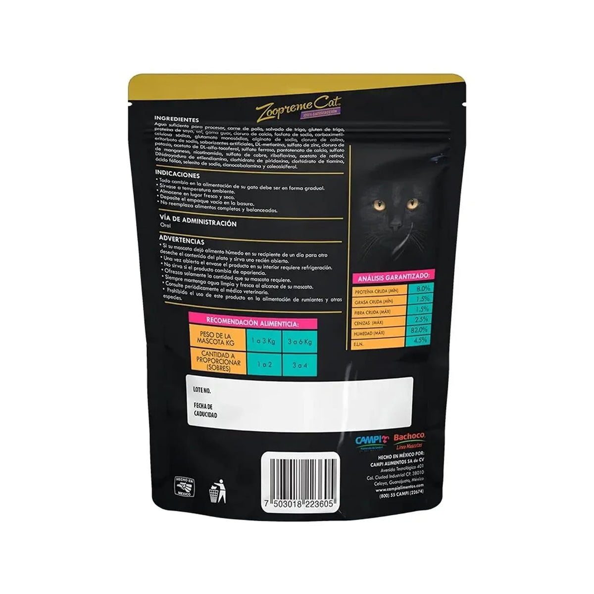 Zoopreme Cat CAMPI, Alimento Húmedo para Gato Adulto, Comida Prémium con 8% de Proteína, Sabor a Pollo, Caja con 20 Sobres