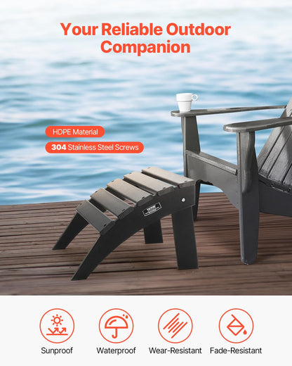 VEVOR Reposapiés Adirondack Plegable de Plástico HDPE de 475 x 500 x 330 mm, Reposapiés Adirondack Resistente a la Intemperie para Silla Adirondack para Porches Exteriores, Césped, Patios, Negro
