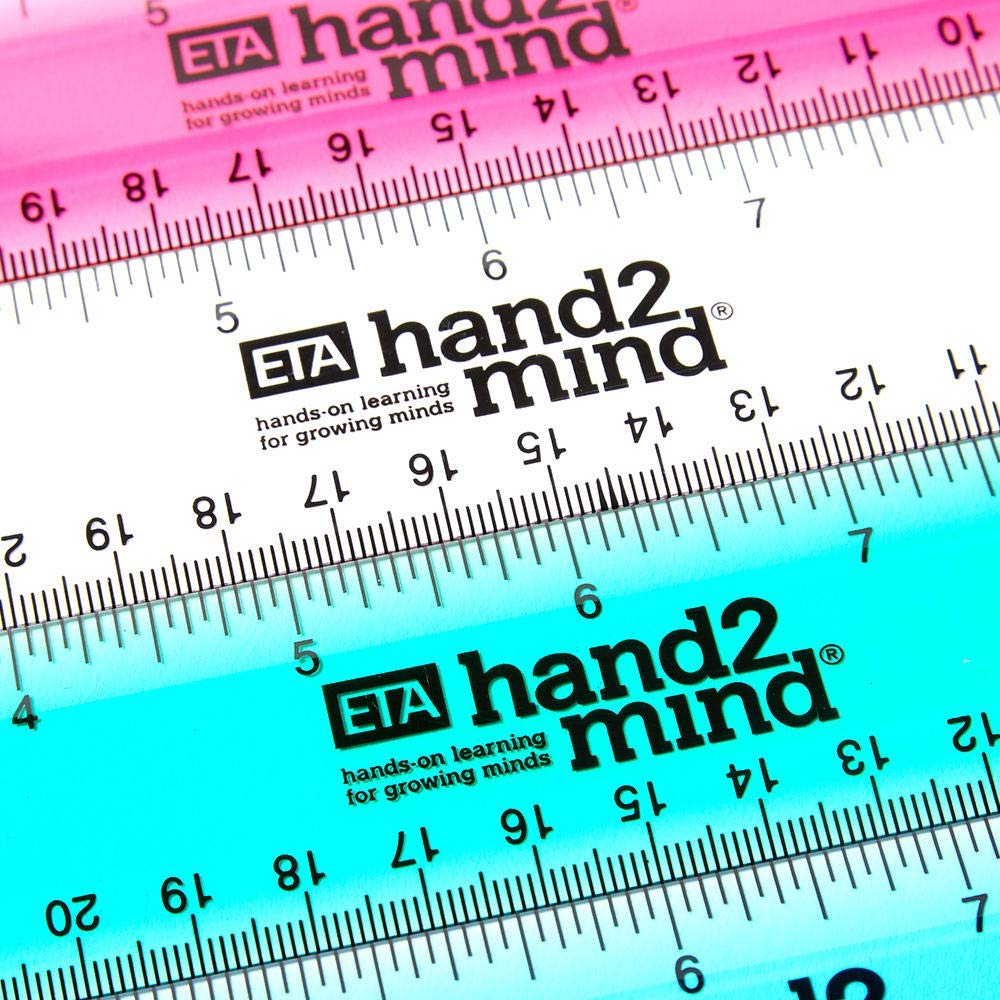 hand2mind Reglas de plástico Safe-T multicolor, transparente, semiflexible de 30,5 cm (paquete de 10)