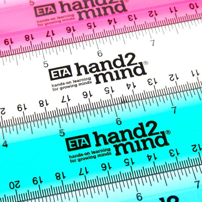 hand2mind Reglas de plástico Safe-T multicolor, transparente, semiflexible de 30,5 cm (paquete de 10)