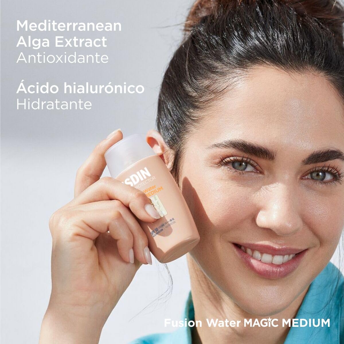 ISDIN Fotoprotector Fusion Water COLOR SPF 50, Protector Solar Facial de fase acuosa con color para uso diario, Cobertura natural, 50ml