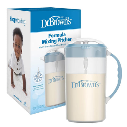 Dr. Brown's Jarra Mezcladora de Fórmula | Azul, 32 oz, 946.3 ml, sin BPA, tapón ajustable, tapa de bloqueo, boquilla sin goteo