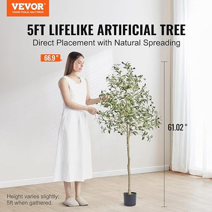 VEVOR Olivo Artificial, 1,5 m de Altura, Material de Polietileno Seguro y protección antivuelco, Planta de bajo Mantenimiento, árbol Artificial Verde Realista en Maceta para decoración de Interiores