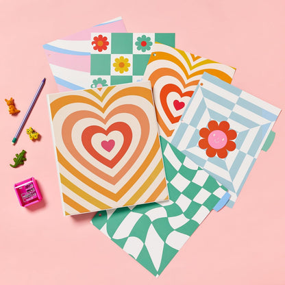 Avery 26804 - Carpeta de 3 anillas, anillos redondos de 1 pulgada, colección retro, corazón radiante