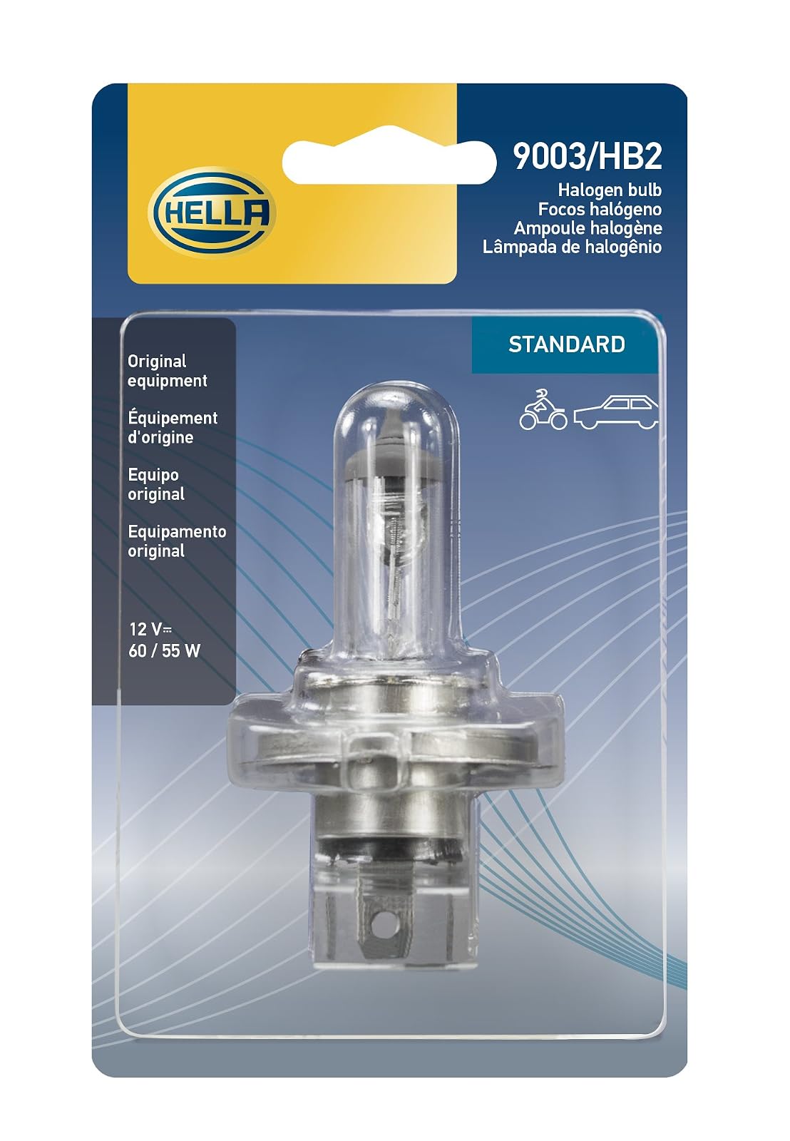 HELLA 9003 2.0TB Kit de 2 Focos H4 de Alto Rendimiento, Luz Blanca Azulada - H4 Standard - 60 - 55W - Blister individual