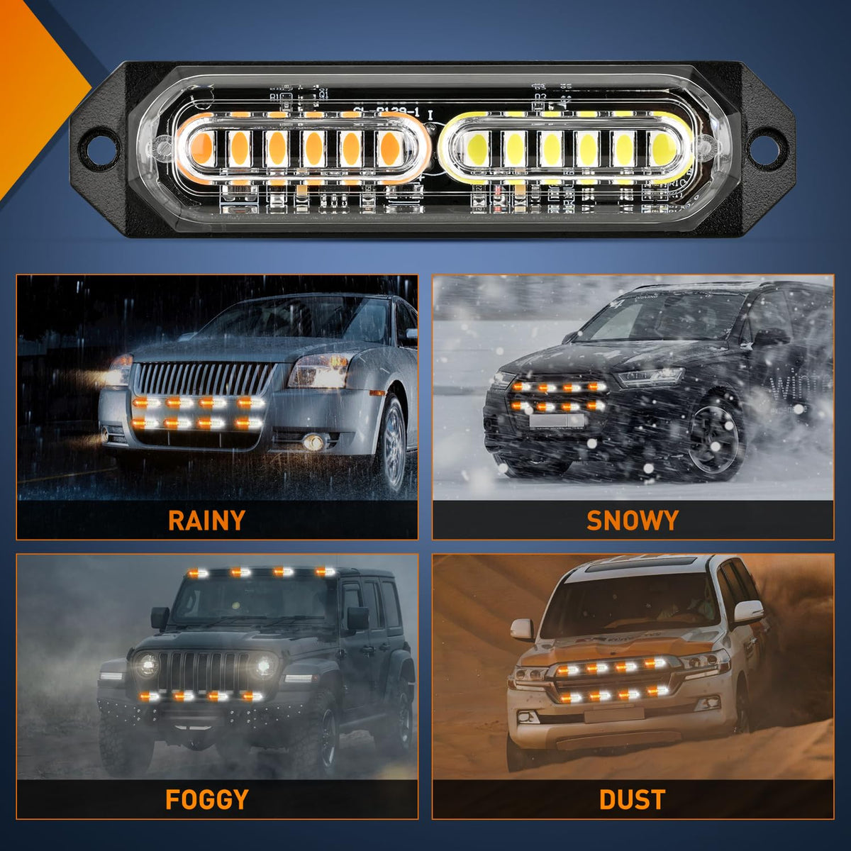 Nilight - 8 luces LED estroboscópicas, 12 LED, color ámbar blanco, luz de emergencia de 12 V, 24 V, montaje en superficie, luces intermitentes, advertencia de peligro, función de sincronización ultra