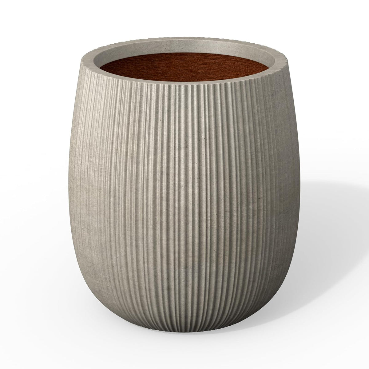 Kante Maceta Redonda de hormigón de 32 cm de diámetro x 37 cm de Alto, con Orificio de Drenaje y tapón de Goma para el hogar, Patio, jardín, Acabado de hormigón Desgastado con Interior café cálido