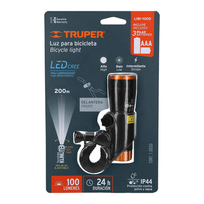 Truper LIBI-100D, Linterna para bicicleta, 100 lúmenes, delantera