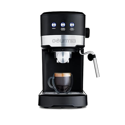Gourmia - Cafetera de 15 barras con potente varita espumante con depósito de agua extraíble de 1,2 litros, color negro