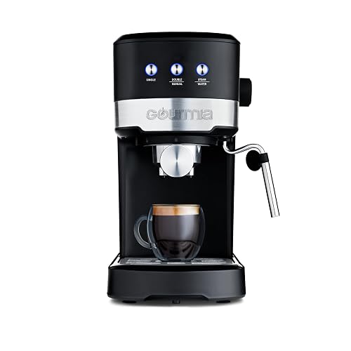 Gourmia - Cafetera de 15 barras con potente varita espumante con depósito de agua extraíble de 1,2 litros, color negro